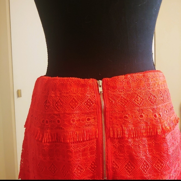 J. Crew Dresses & Skirts - J Crew FRINGE LACE KNIT VIVID RED MINI SKIRT SIZE 0